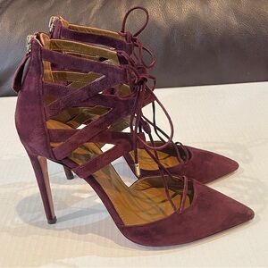 Aquazzura Firenze Belgravia Burgundy Suede Laceup Stiletto Heels